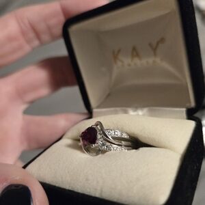 Lab created garnet ring.  💍   diamond accents